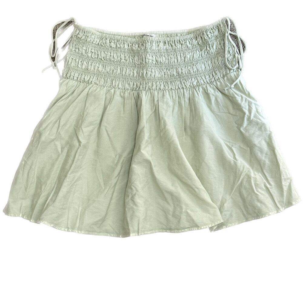 AMERICAN EAGLE Mini Skirt Medium Light Green Smocked Waist Tie Side Pull On